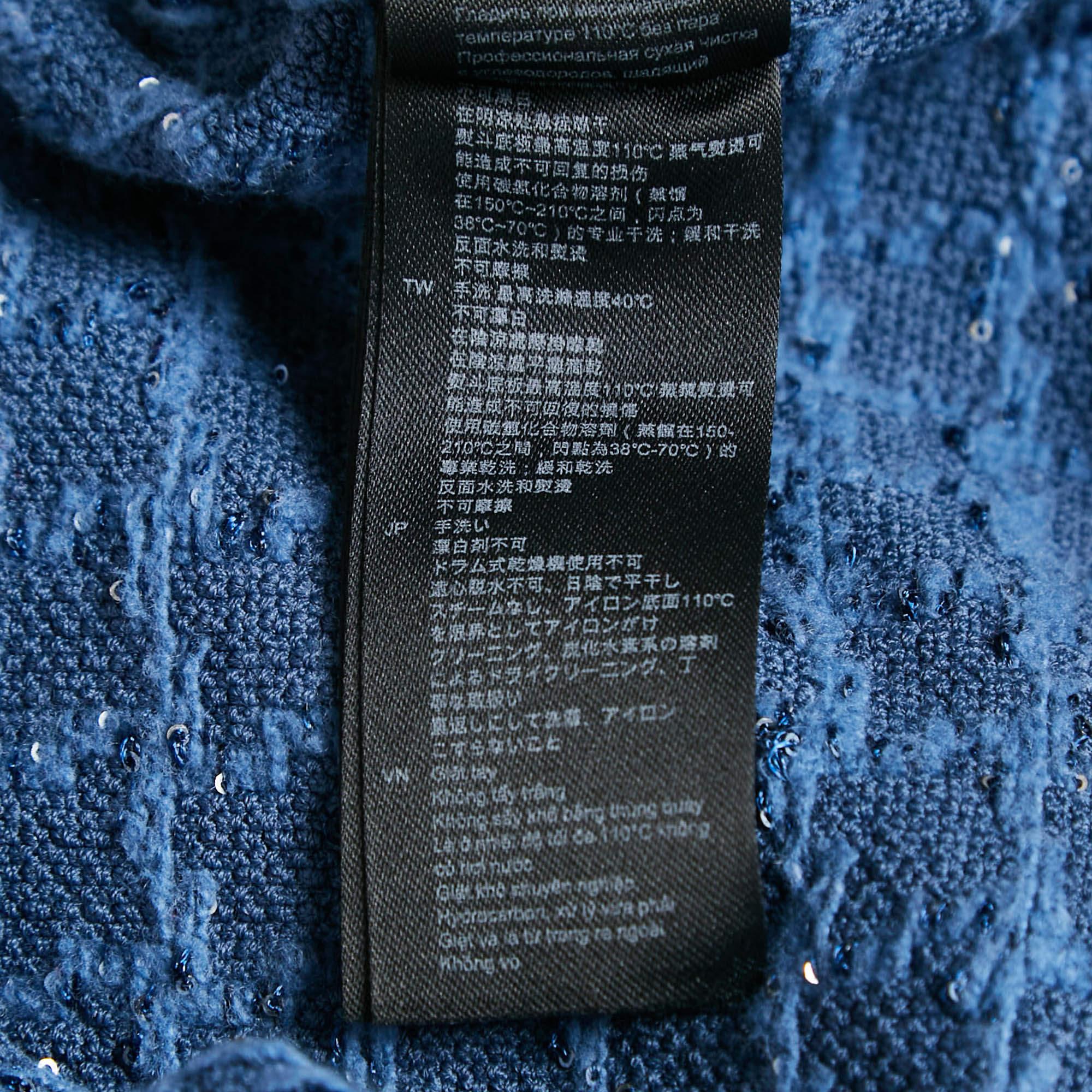 Sandro Blue Sequin Tweed Buttoned Trapeze Mini Dress XS For Sale 3