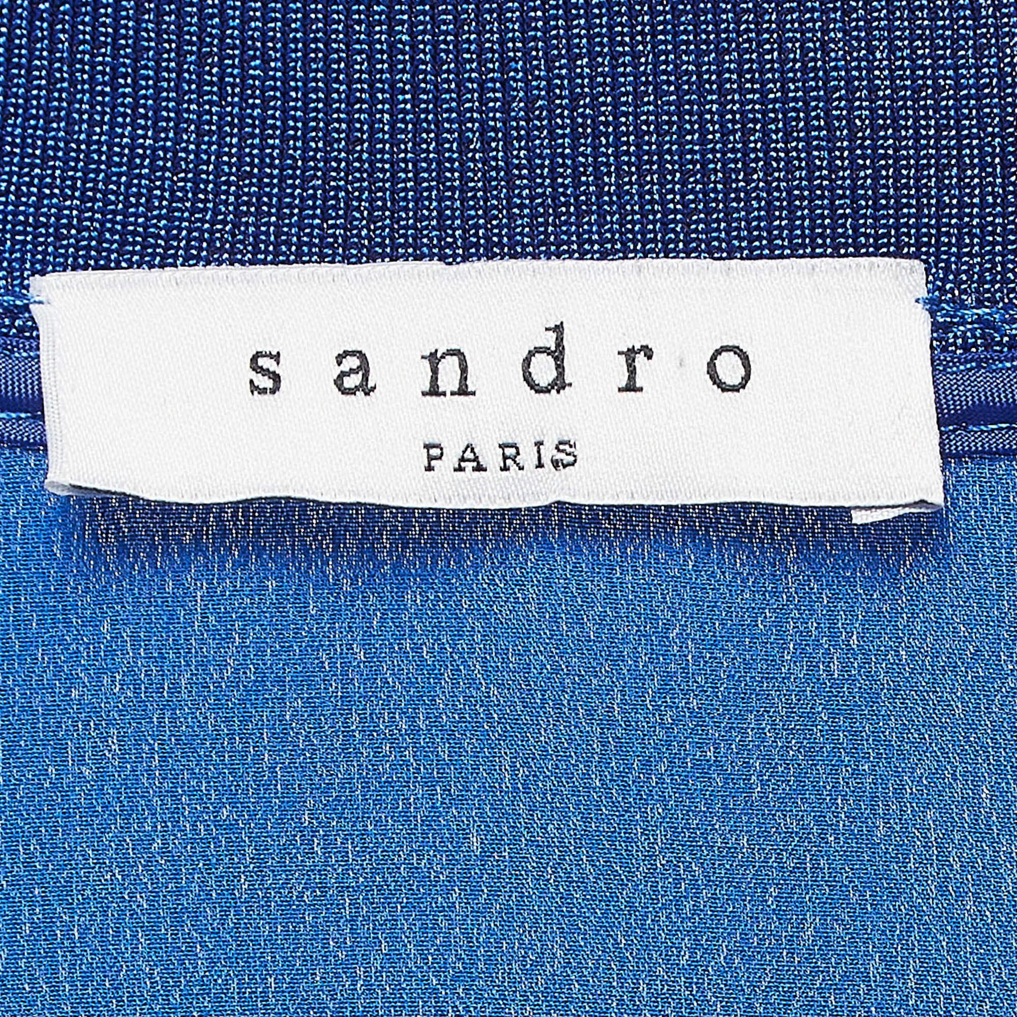 Women's Sandro Blue Silk V Neck Loose Fit Top S For Sale