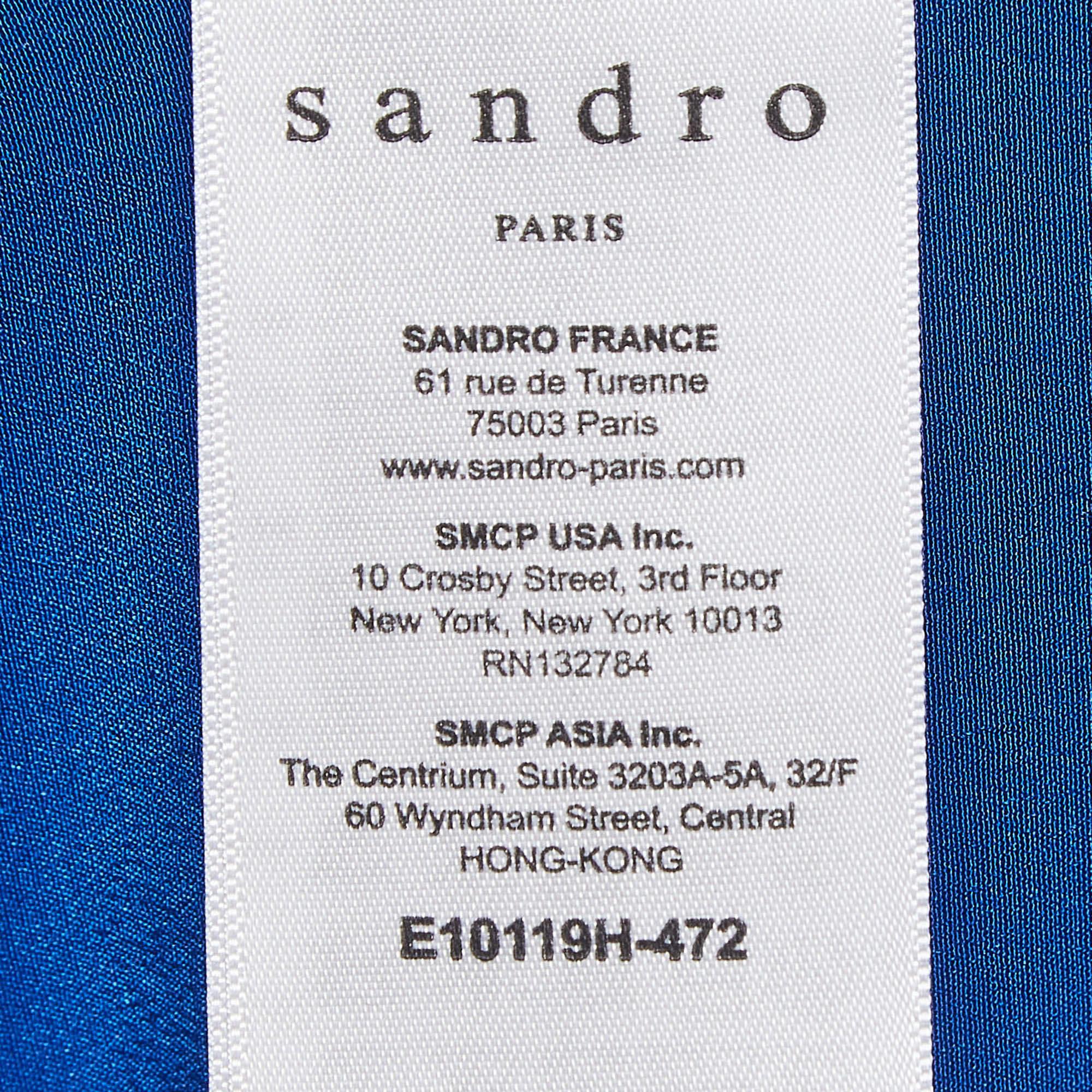 Sandro Blue Silk V Neck Loose Fit Top S For Sale 1