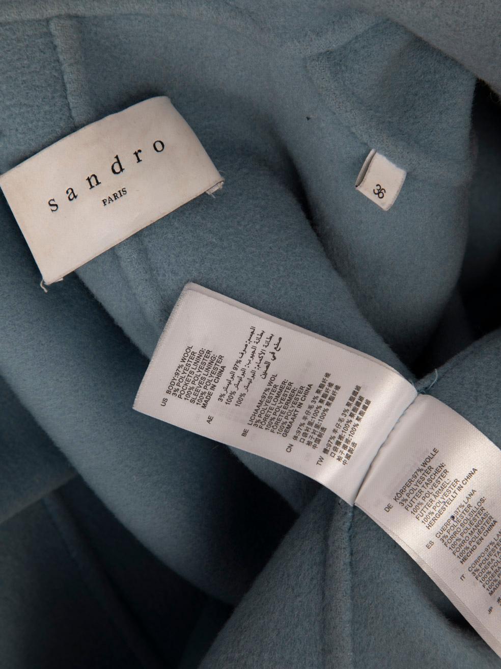 Sandro Blue Single Breasted Wool Coat Size S For Sale 2