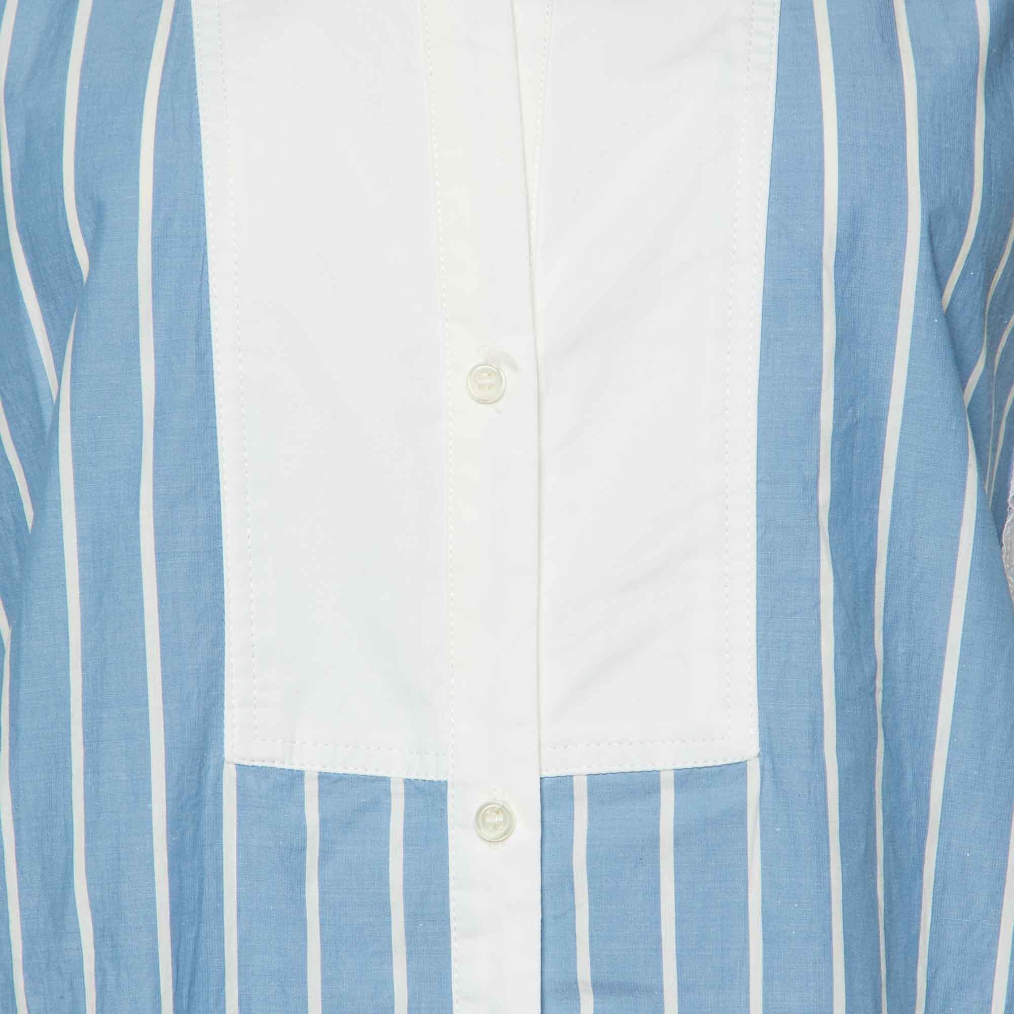 Sandro Blue Striped Cotton & Lace Shirt S In Good Condition For Sale In Dubai, Al Qouz 2