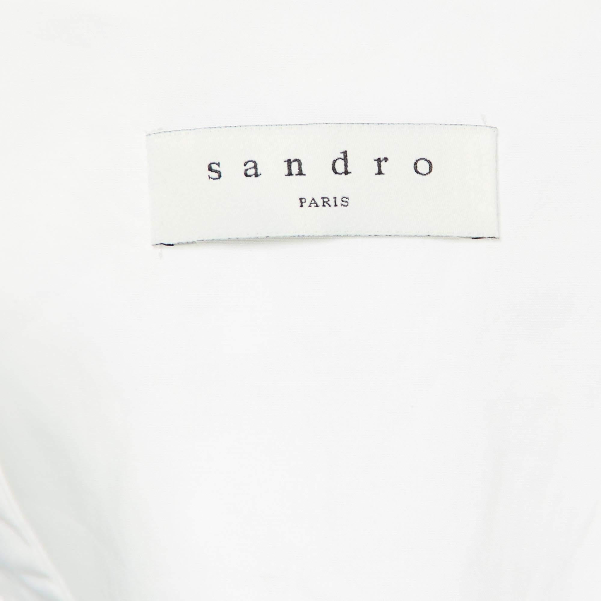 Women's Sandro Blue Striped Cotton & Lace Shirt S For Sale