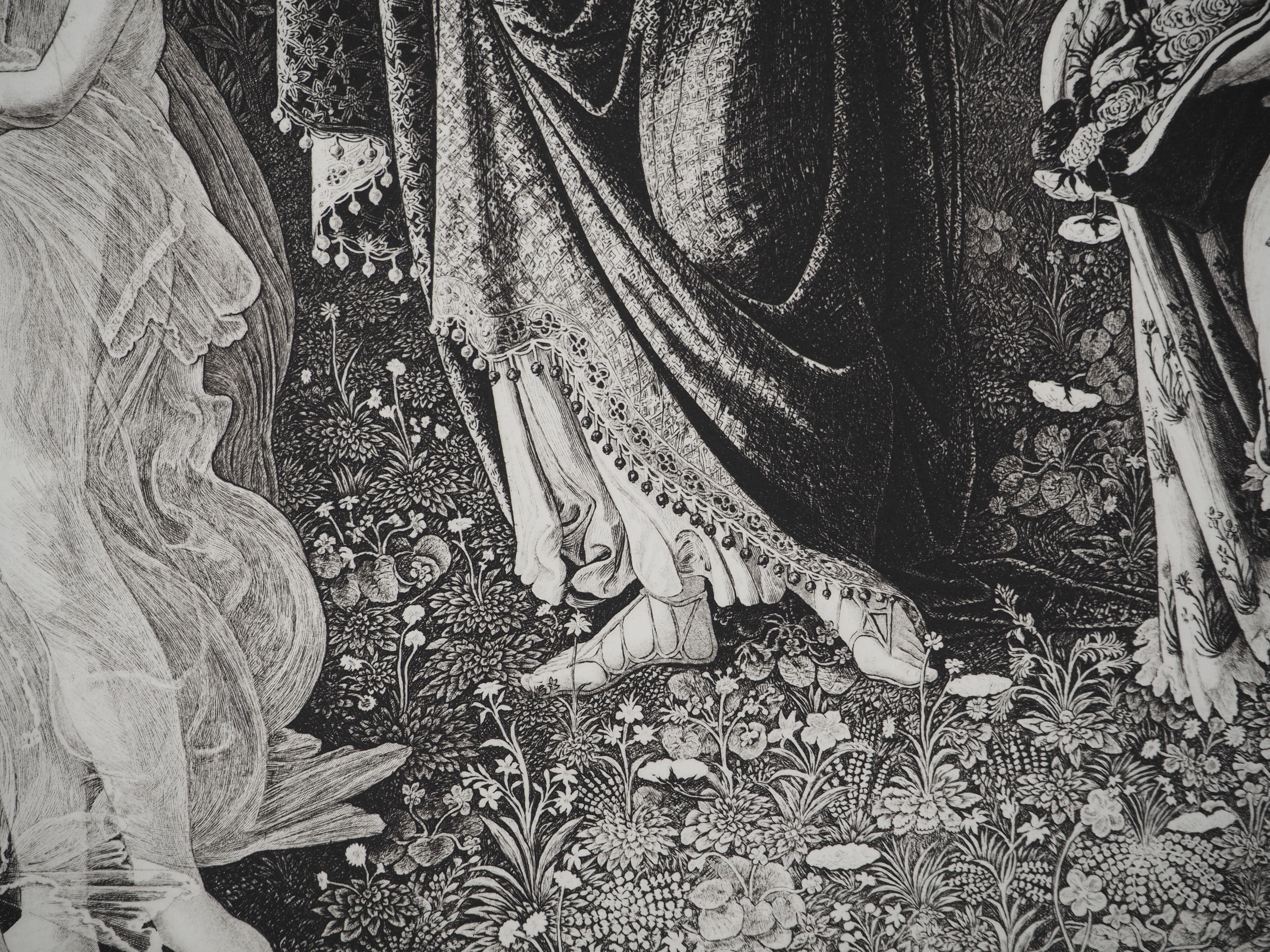Allegory of Spring - Etching from Louvre Museum - Gray Portrait Print by Sandro Botticelli