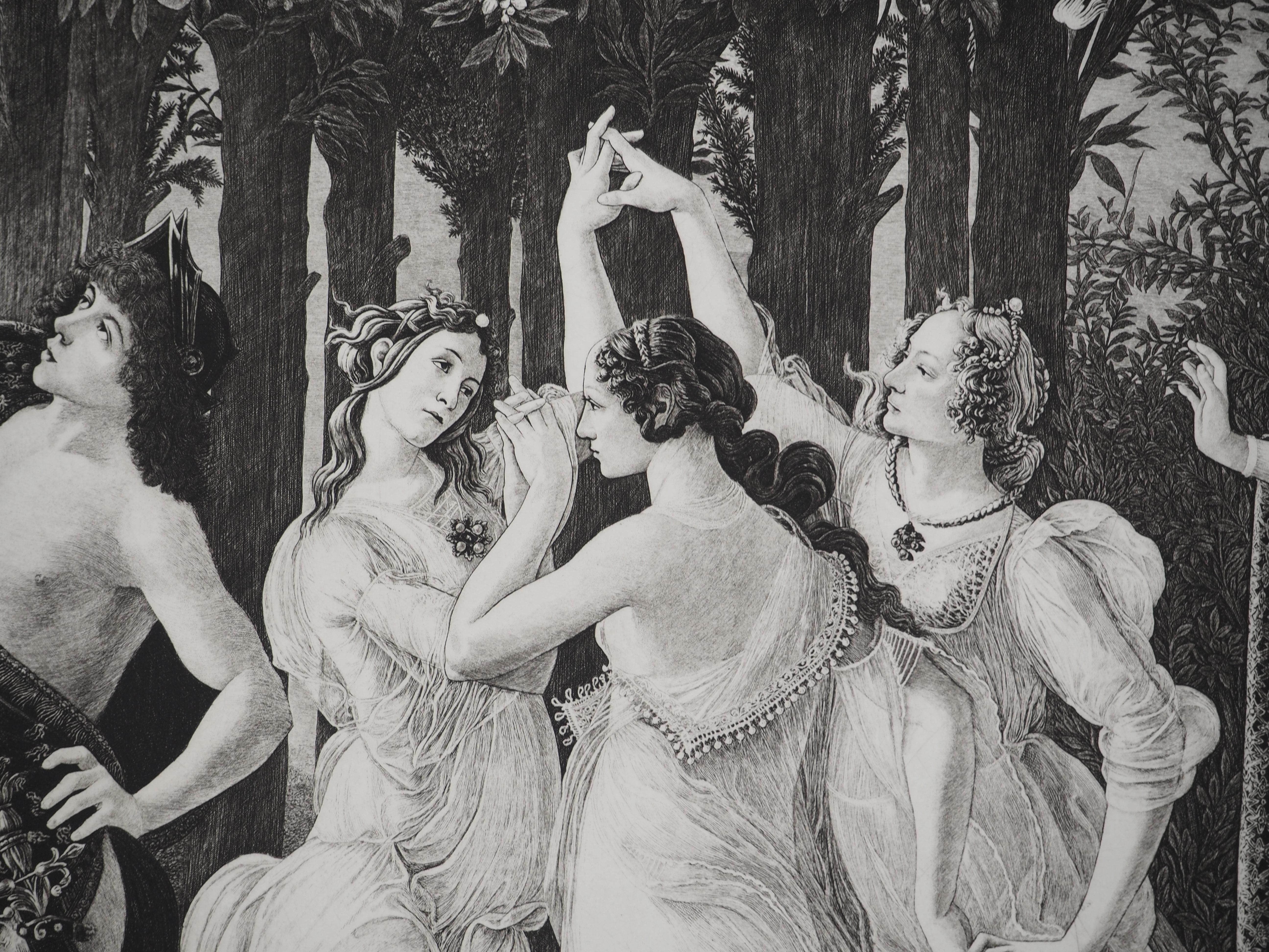 Sandro Botticelli
Allegory of Spring

Etching
Not signed
On vellum 57 x 76 cm (c. 22.45 x 29.93 inch)

INFORMATION : Published by the Chalcographie du Louvre and authenticated by the studio's dry stamp. This engraving was made after Sandro