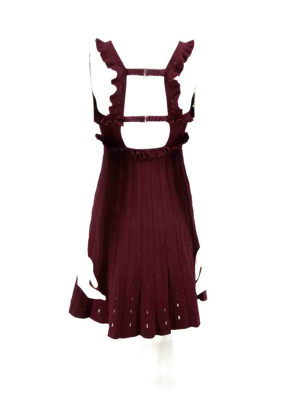 Sandro Burgundy Ruffle Trim Pleated Mini Dress Size S In Good Condition For Sale In London, GB