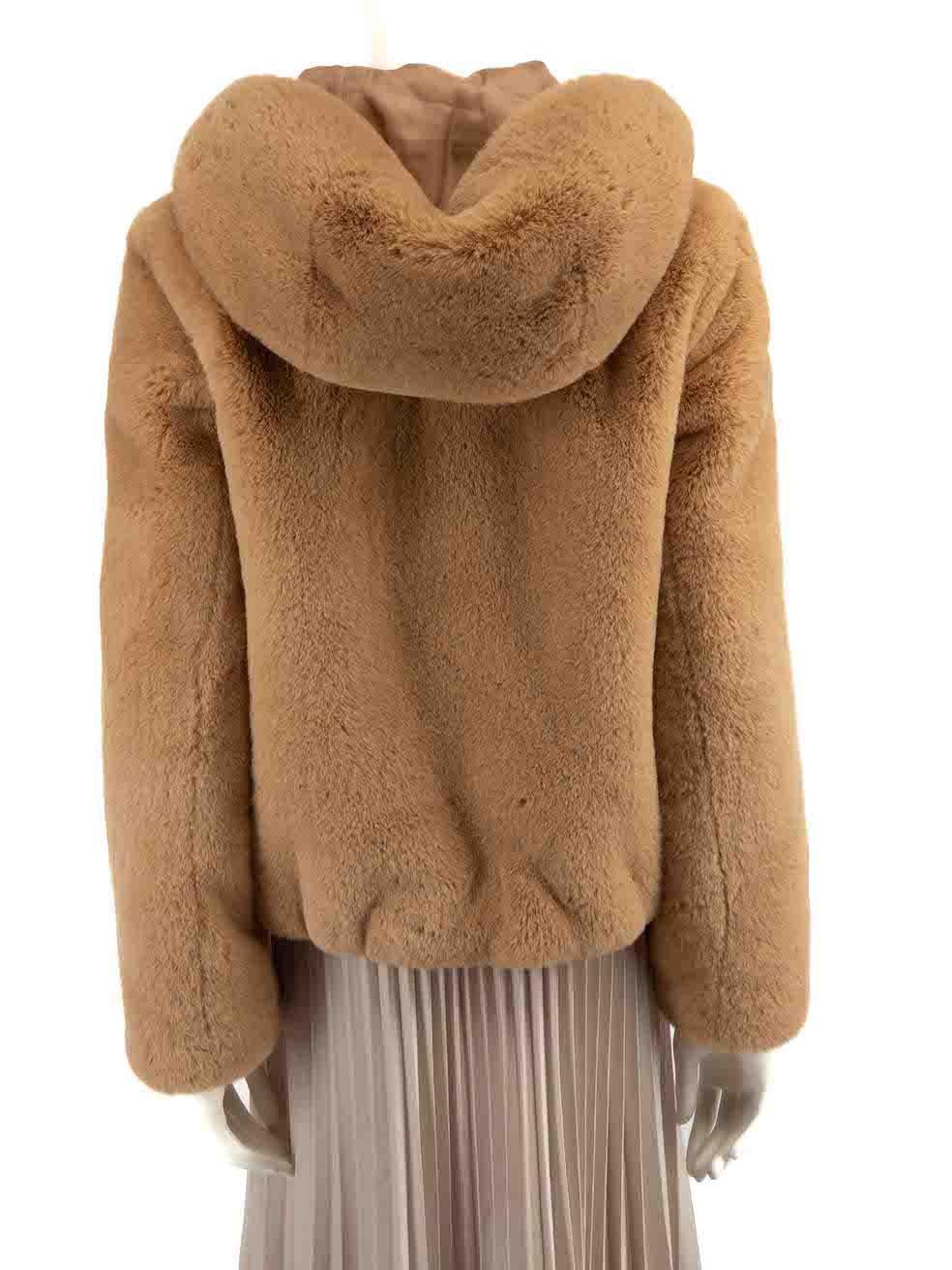 Sandro Camel Faux Fur Hooded Jacket Size M In Good Condition For Sale In London, GB