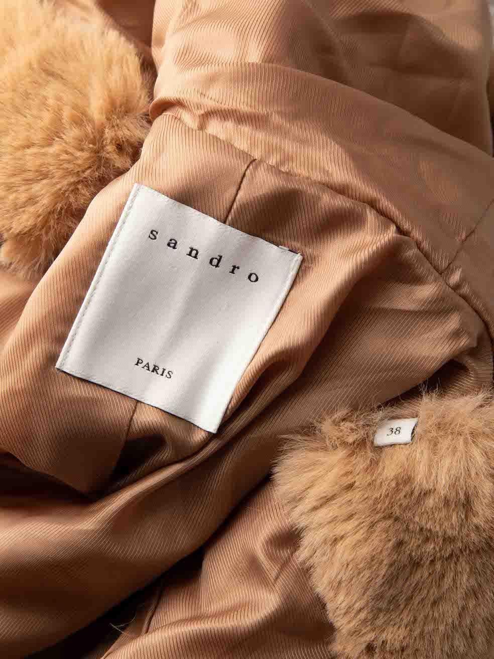 Women's Sandro Camel Faux Fur Hooded Jacket Size M For Sale