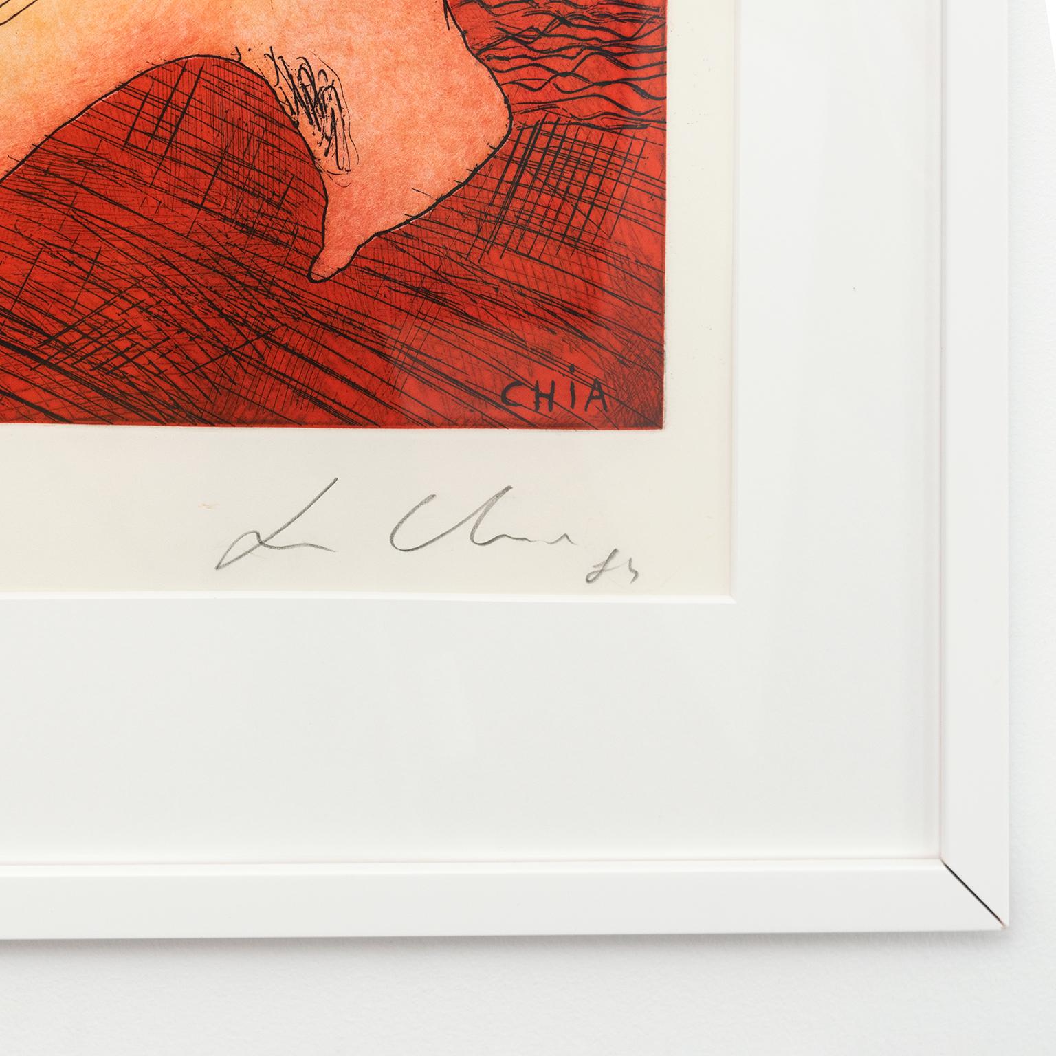 Sandro Chia Aquatint Print in Red & Yellow, « Man & Sea » Post Modern Bon état - En vente à New York, NY