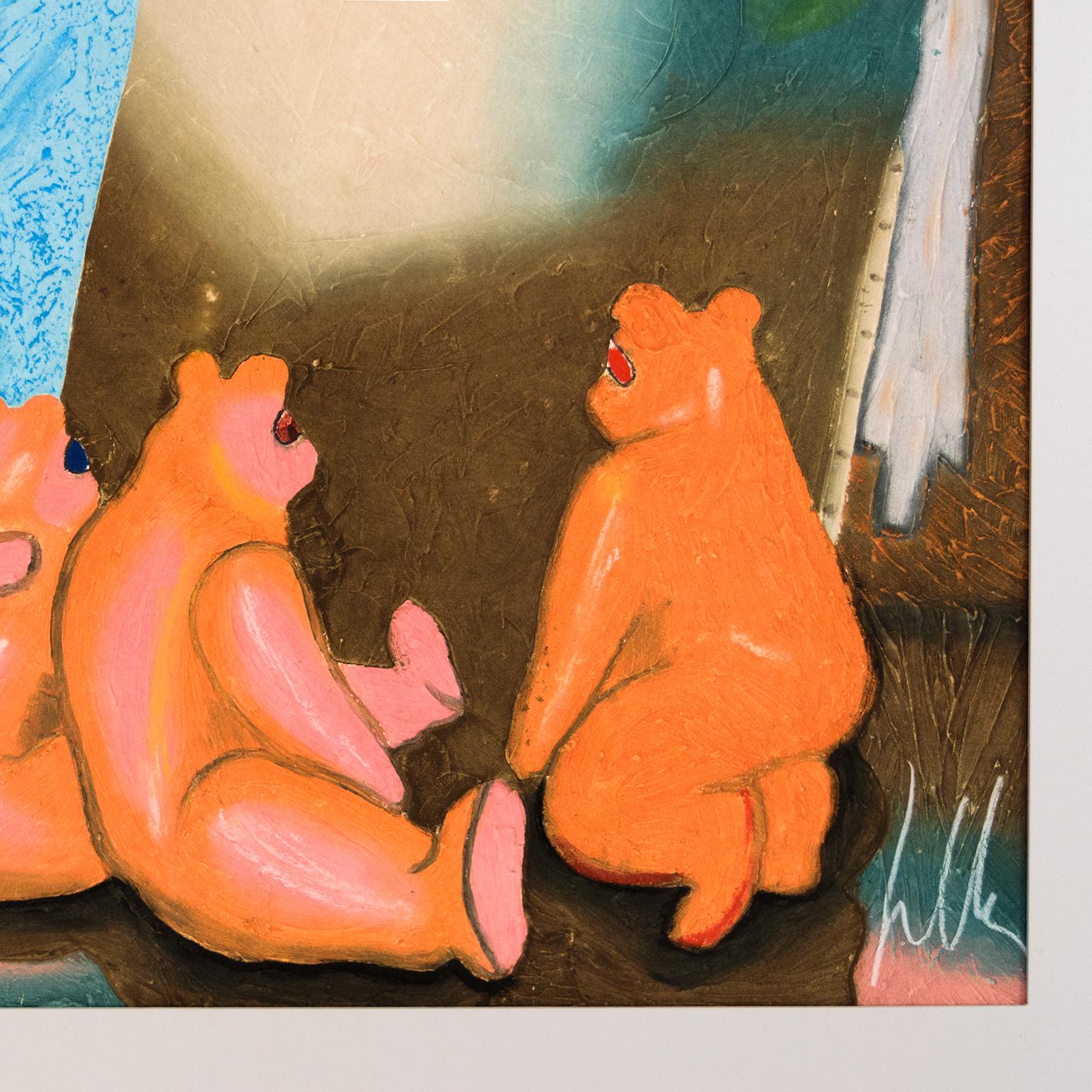 Américain Sandro Chia, peintre avec des ours en peluche, gravure au carborundum 1989-90, signée en vente