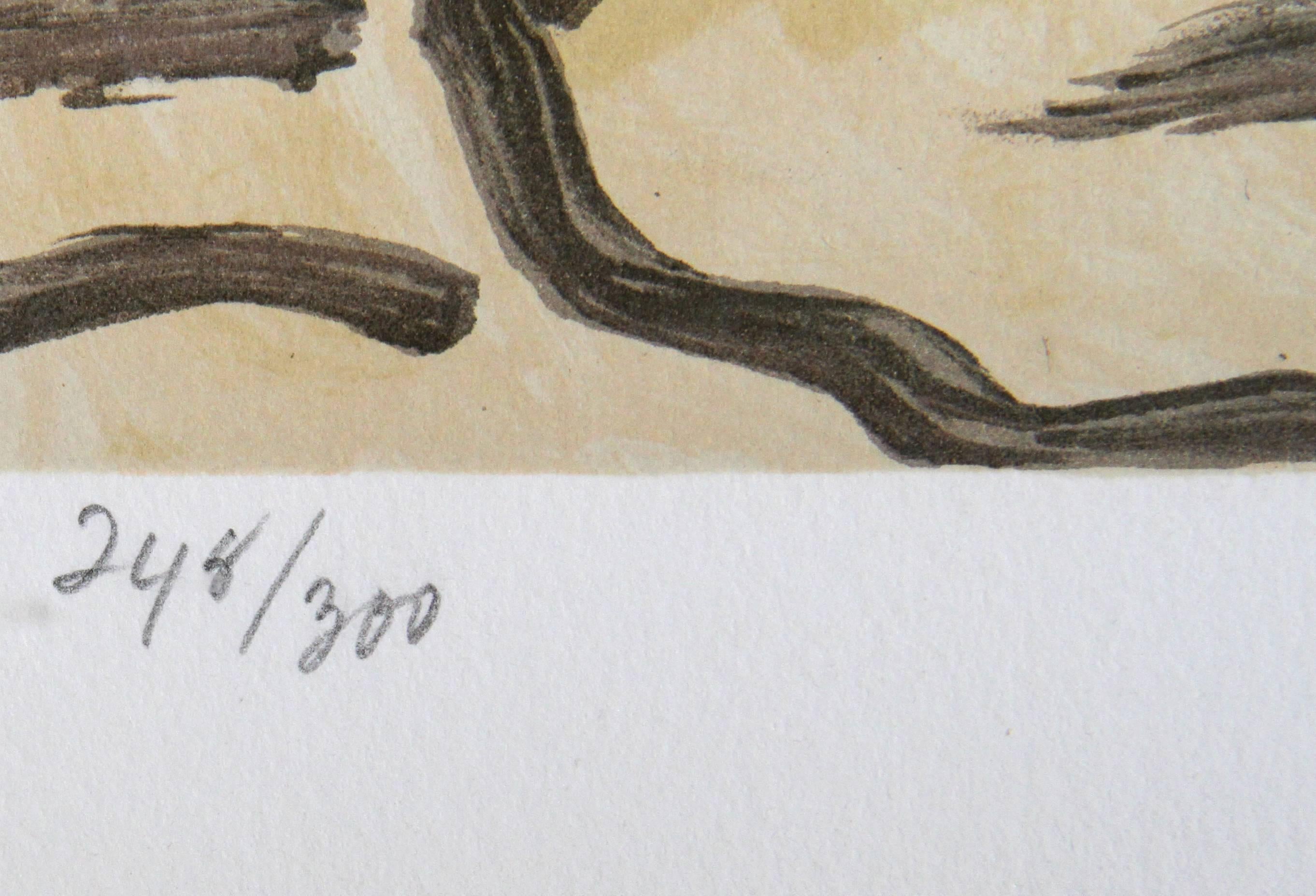Atletas, litografía impresionista de Sandro Chia en venta 1