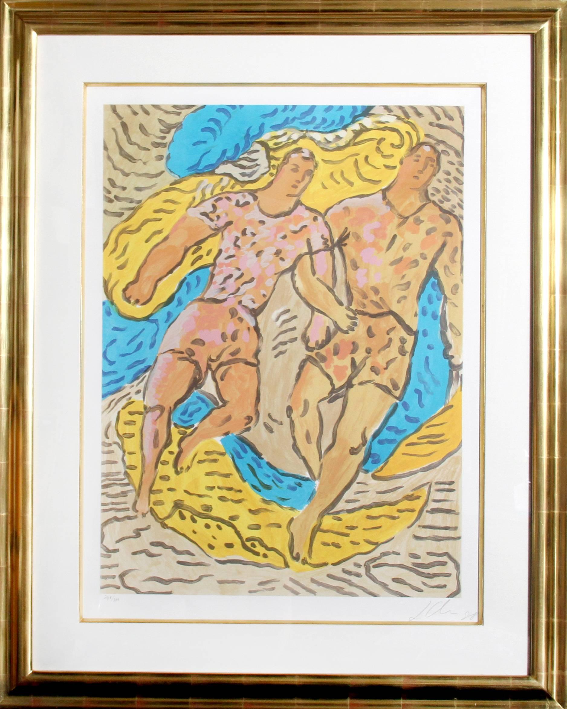 Artist: Sandro Chia, Italian (1946 - )
Title: Athletes
Year: 1988
Medium: Lithograph, signed and numbered in pencil
Edition: 300
Image Size: 29.5 x 21.5 inches 
Paper Size: 34 in. x 26 in. (86.36 cm x 66.04 cm)
Frame Size: 44 x 35 inches


