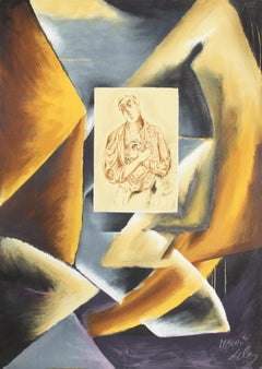 Cubist Abstract with Portrait, Lithograph by Sandro Chia