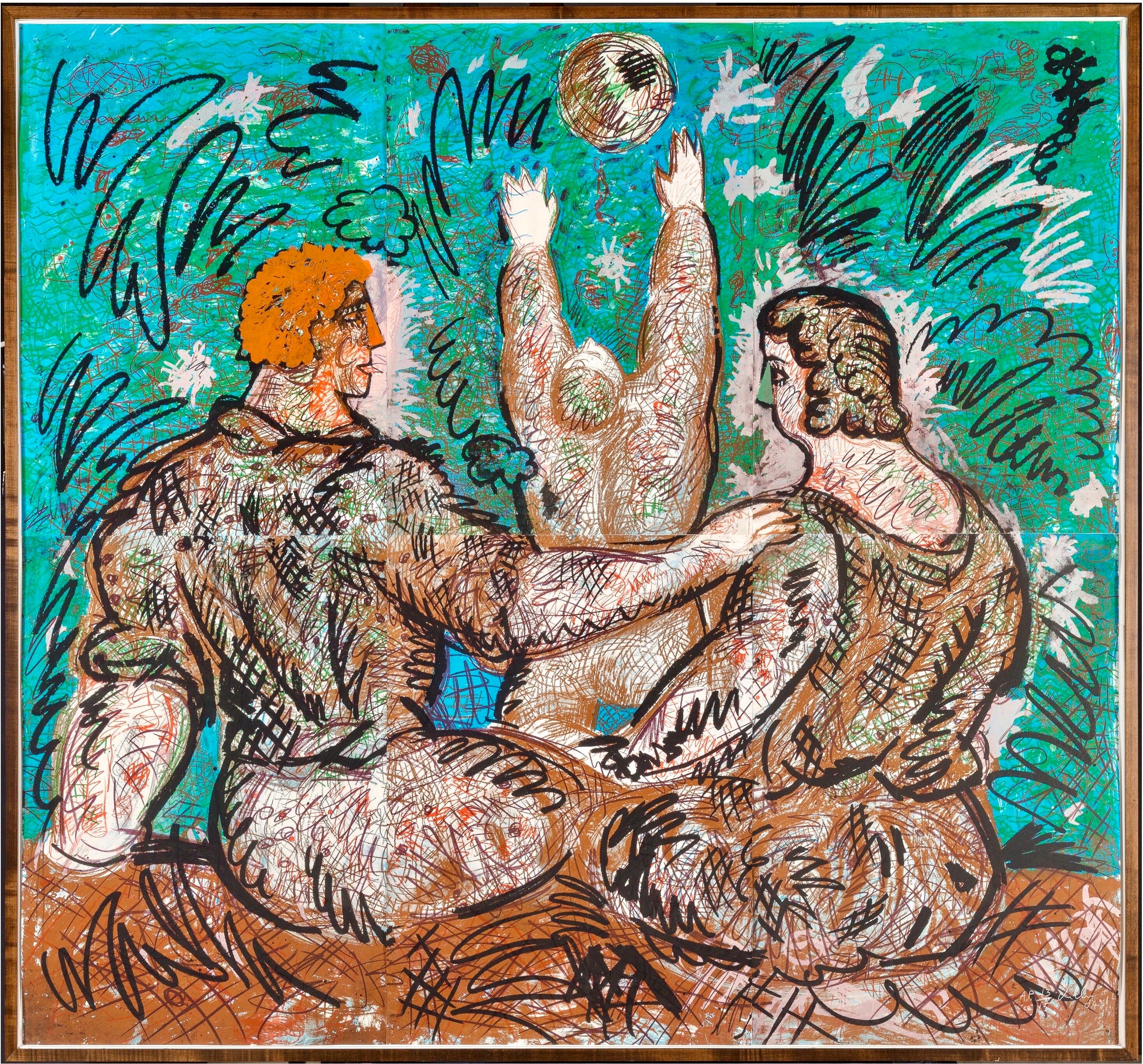 Enorme litografia 6X6 Italiana Post Modernista Figurativa Pop Art Vacanze per Bambini in vendita 3
