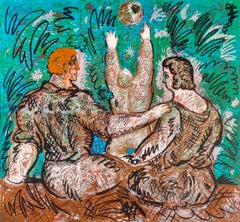 Vintage Huge 6X6 Lithograph Italian Post Modernist Figurative Pop Art Children's Holiday