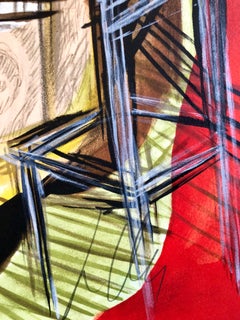 Große italienische postmodernistische große Lithographie, helle figurative Pop-Art-Figur mit Hund