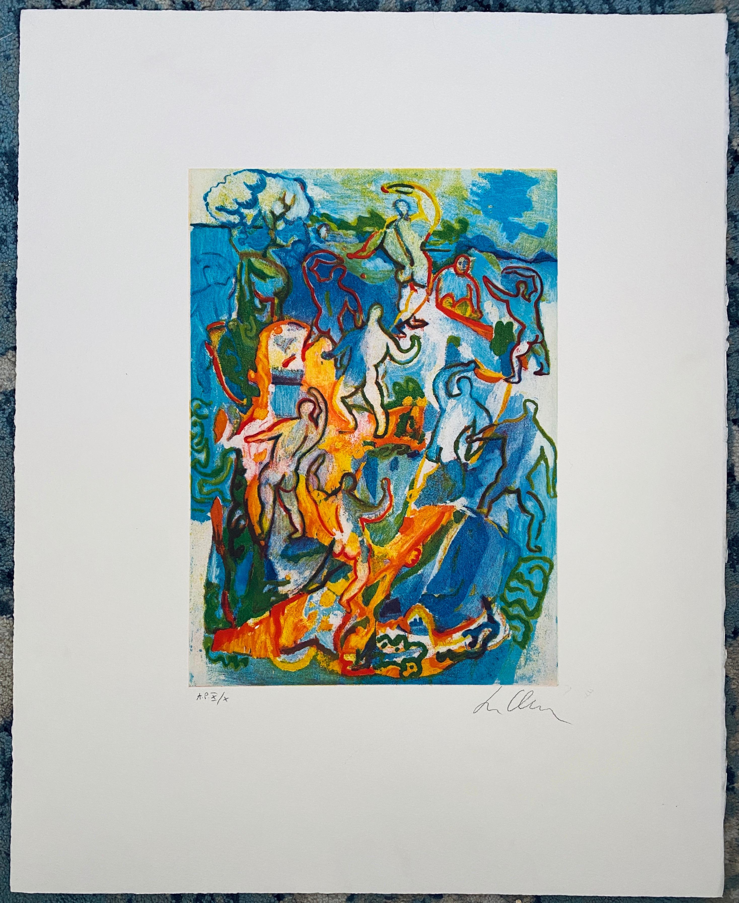 Litografia Italiana Post Modernista Figurativa Pop Art - Landscape Print Blu di Sandro Chia