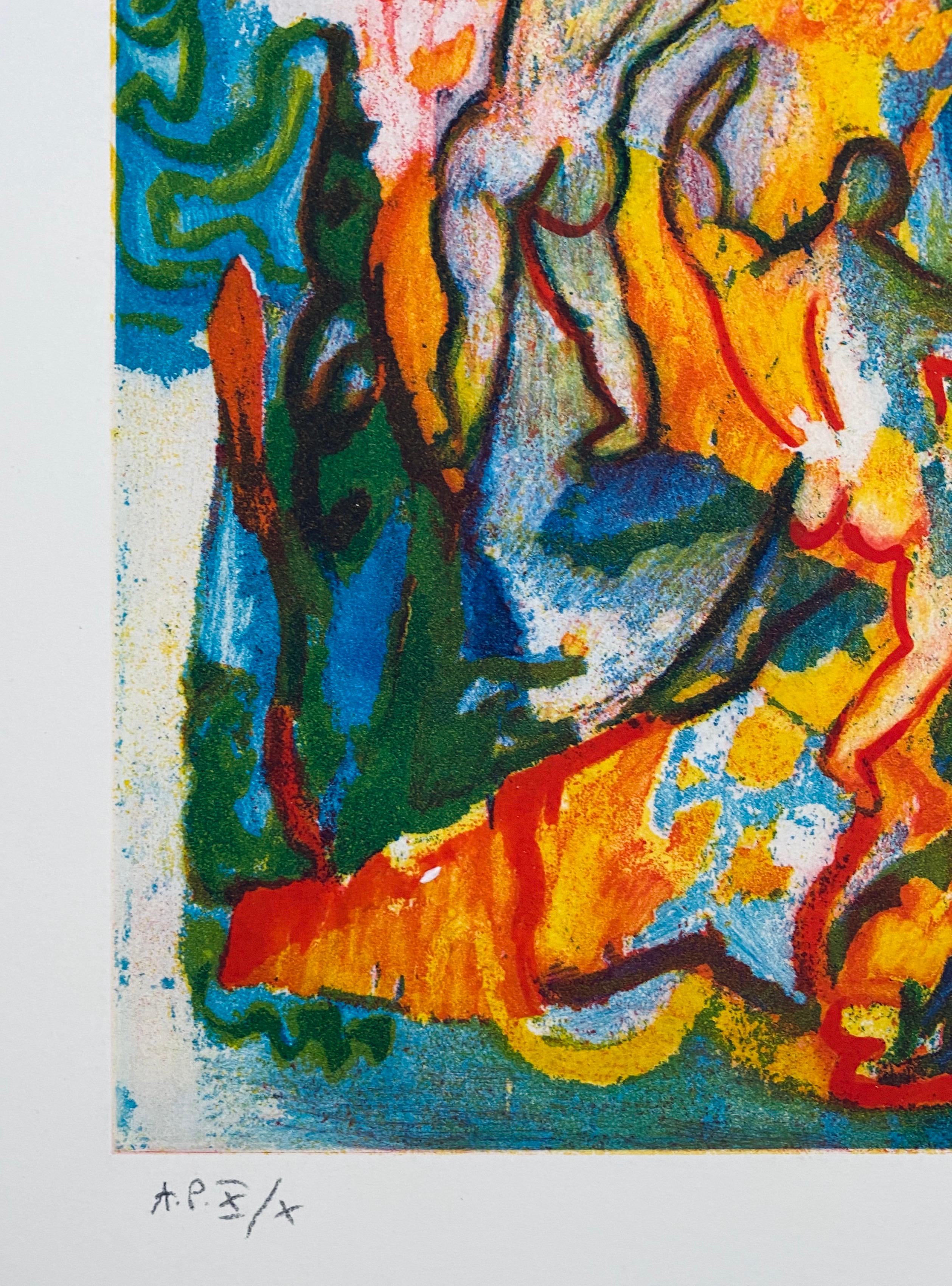 Litografía Arte Pop Figurativo Post Modernista Italiano - Figurative Print Azul de Sandro Chia