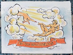 Lithograph Italian Post Modernist Figurative Pop Art - "In The Beginning"