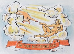 Lithograph Italian Post Modernist Figurative Pop Art - "In The Beginning"