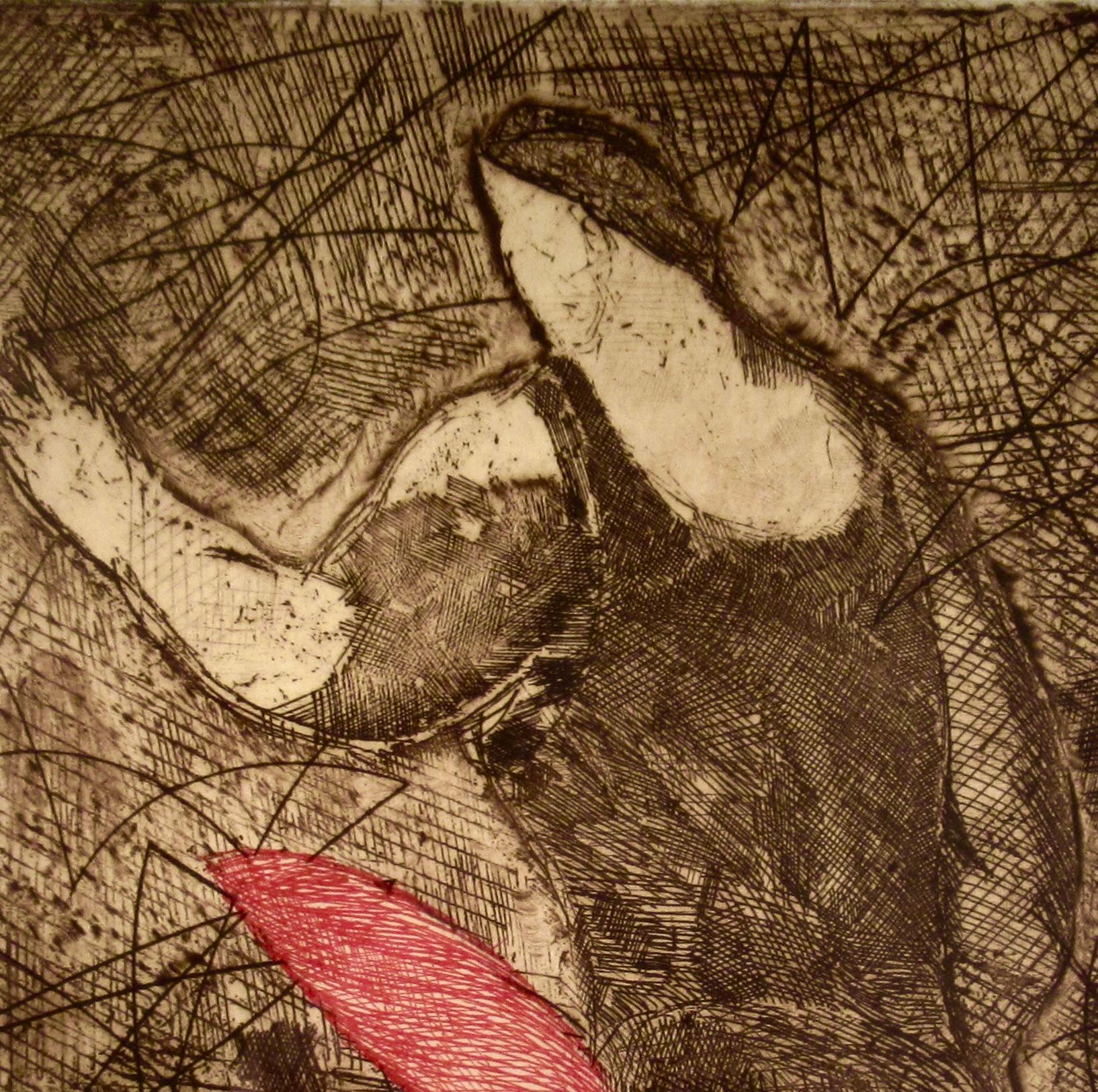 Artiste :    Sandro Chia (italien, né en 1946)
Titre :     Man avec une bouteille
Année :    c.1980
Moyen :	Gravure en couleurs
Edition :	Inscrit au crayon A.P (Artist Proof)
Papier :	Fabriano
Taille de la marque de plaque (image) :  11.85 x 8.75
