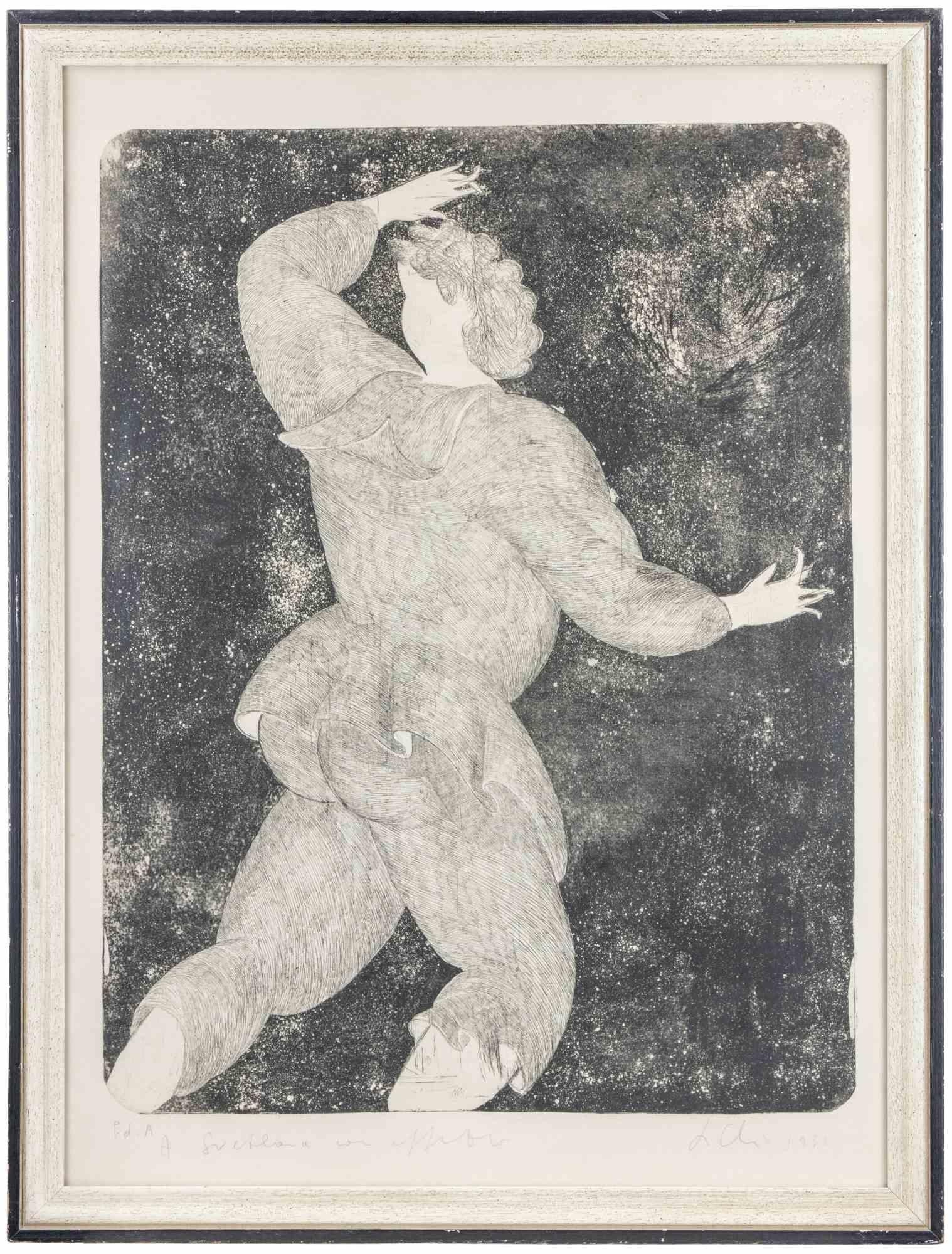Aguafuerte y aguatinta sobre papel realizado por Chia en 1981.

Firmado a mano y fechado a lápiz abajo a la derecha.

Prueba de artista dedicada por el Artista "a Svetlana con amor" (a Svetlana con affetto), de la edición de 40 publicada por la