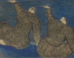 Sandro Chia "Two Boys on a Raft" Original Etching W/ Aquatint C.1982