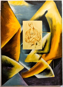 Sentimental Portrait Cubist Lithograph Italian Post Modernist Pop Art