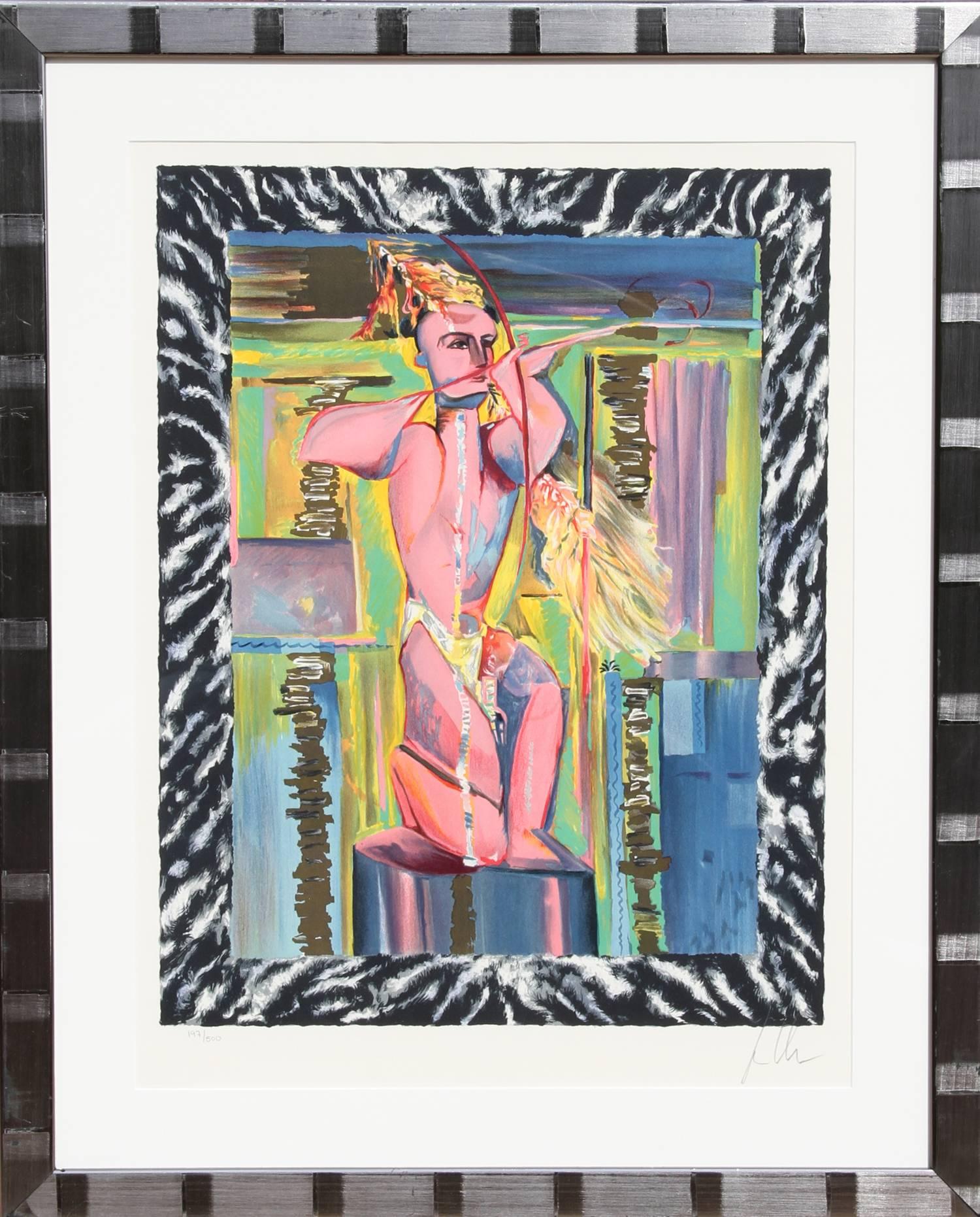 Artist:	Sandro Chia, Italian (1946 - )
Title: Untitled	- The Archer	
Year: circa 1985
Medium:	Lithograph, Signed and Numbered in Pencil
Edition: 197/500
Paper Size:	28 in. x 21.5 in. (71.12 cm x 54.61 cm)
Frame Size: 35 x 28 inches 