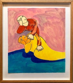 Holzschnitt Heliorelief mit handbemalter Malerei „Novel“ Italienische postmoderne Pop Art