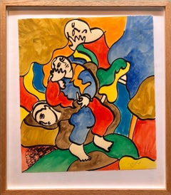 Woodblock Heliorelief with Hand Painting "Novel" Italian Post Modernist Pop Art