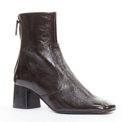 SANDRO chocolate cracked cow leather square toe block heel ankle boots EU38