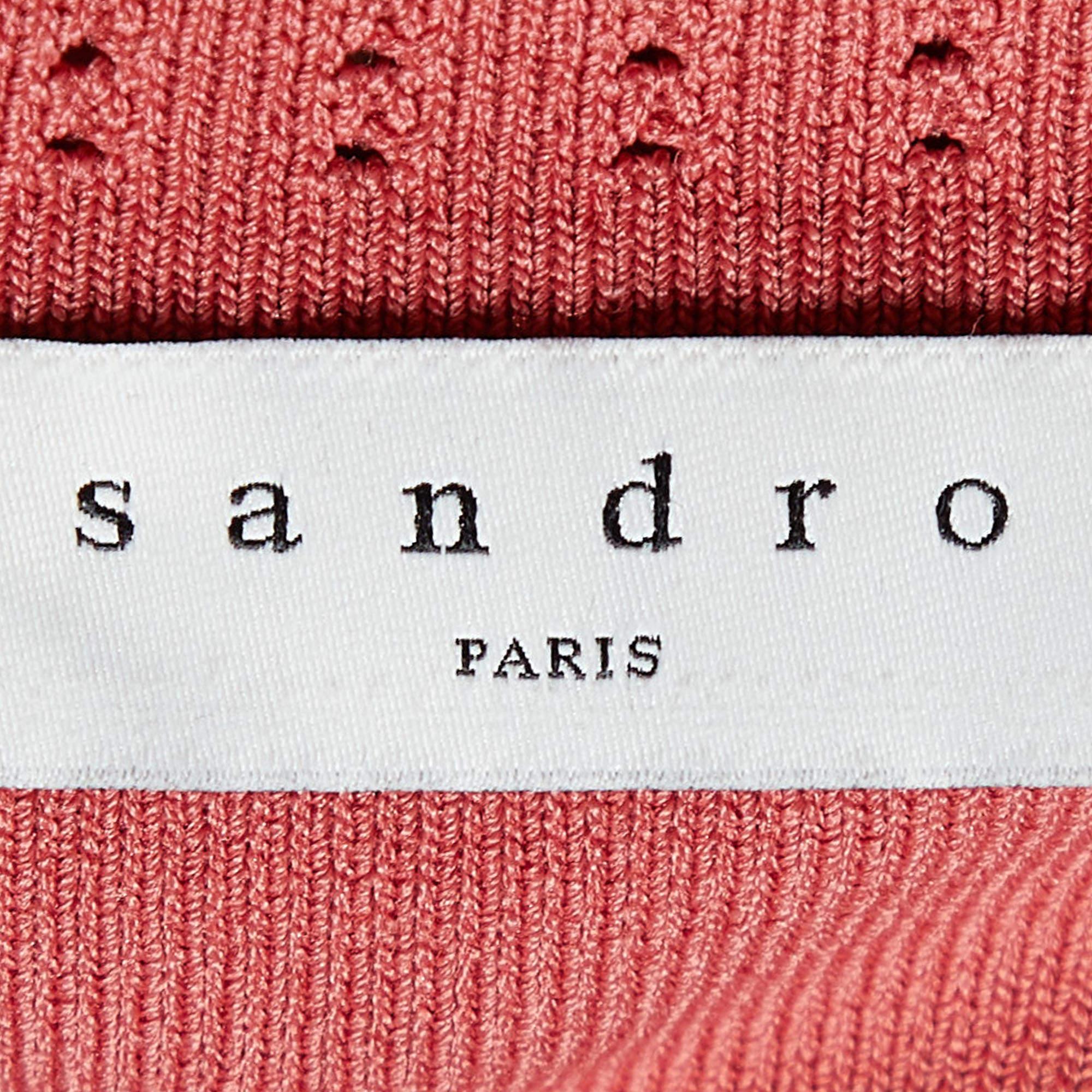 Women's Sandro Coral Pink Eyelet Knit Etor Pleated Dress M For Sale