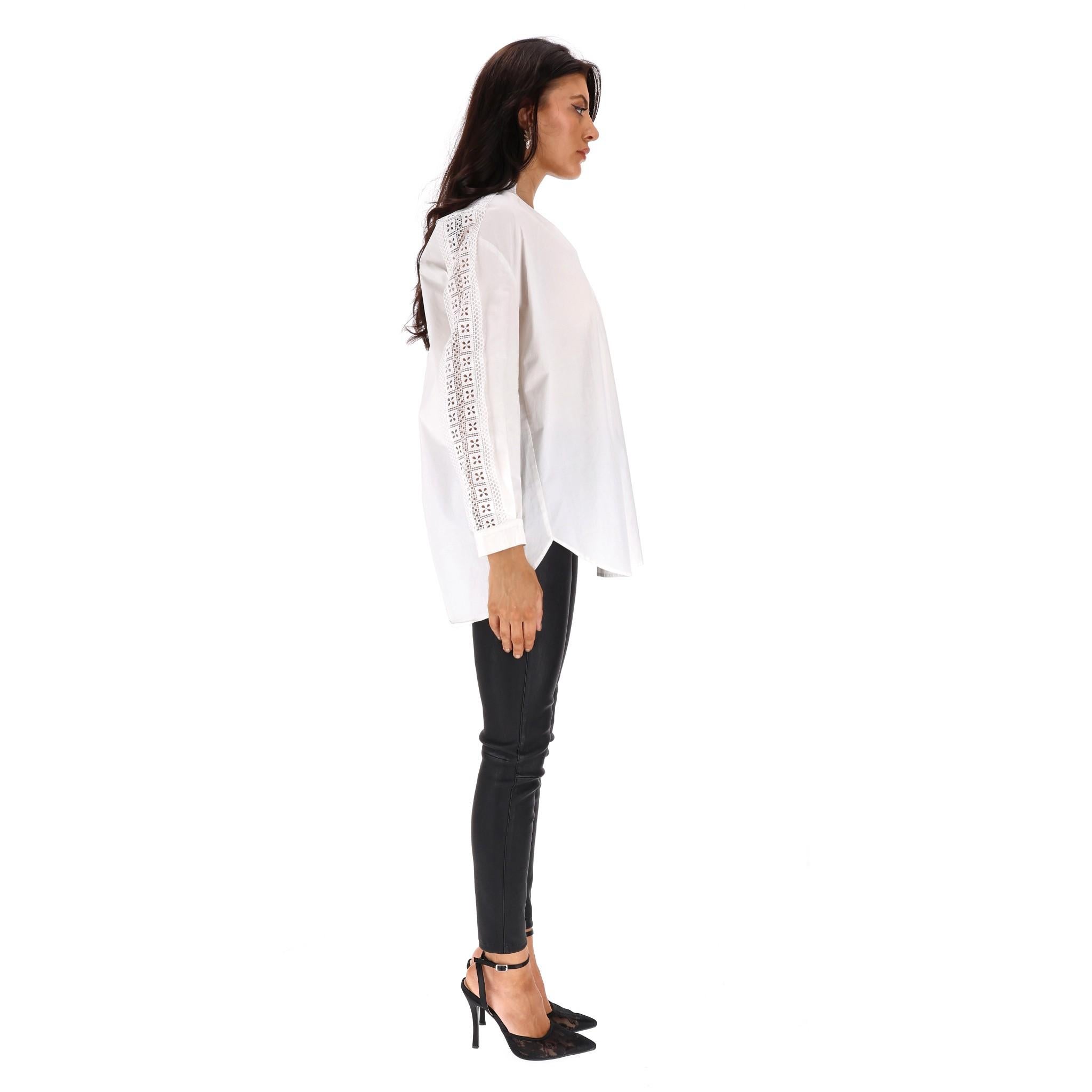 Gray Sandro Crochet Embellished Cotton Shirt For Sale