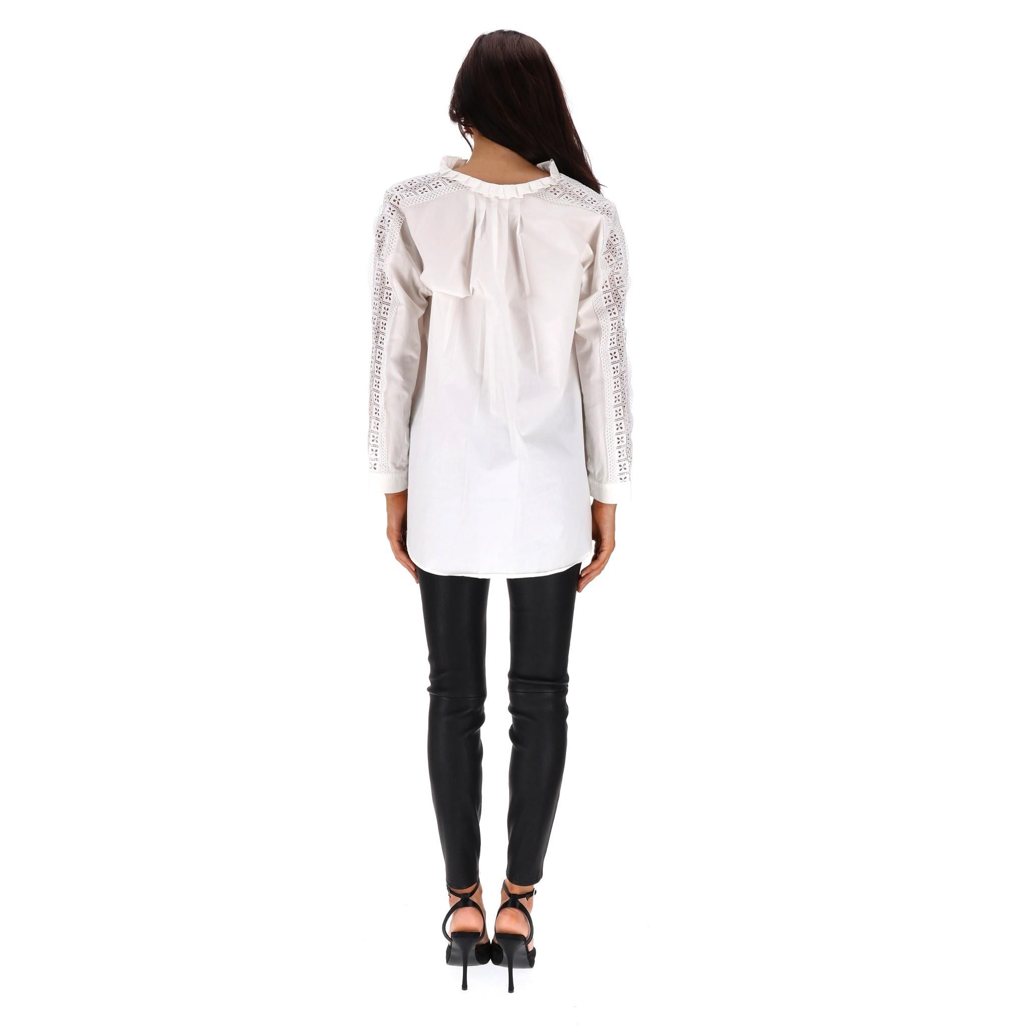 Sandro Crochet Embellished Cotton Shirt In Excellent Condition For Sale In London, GB
