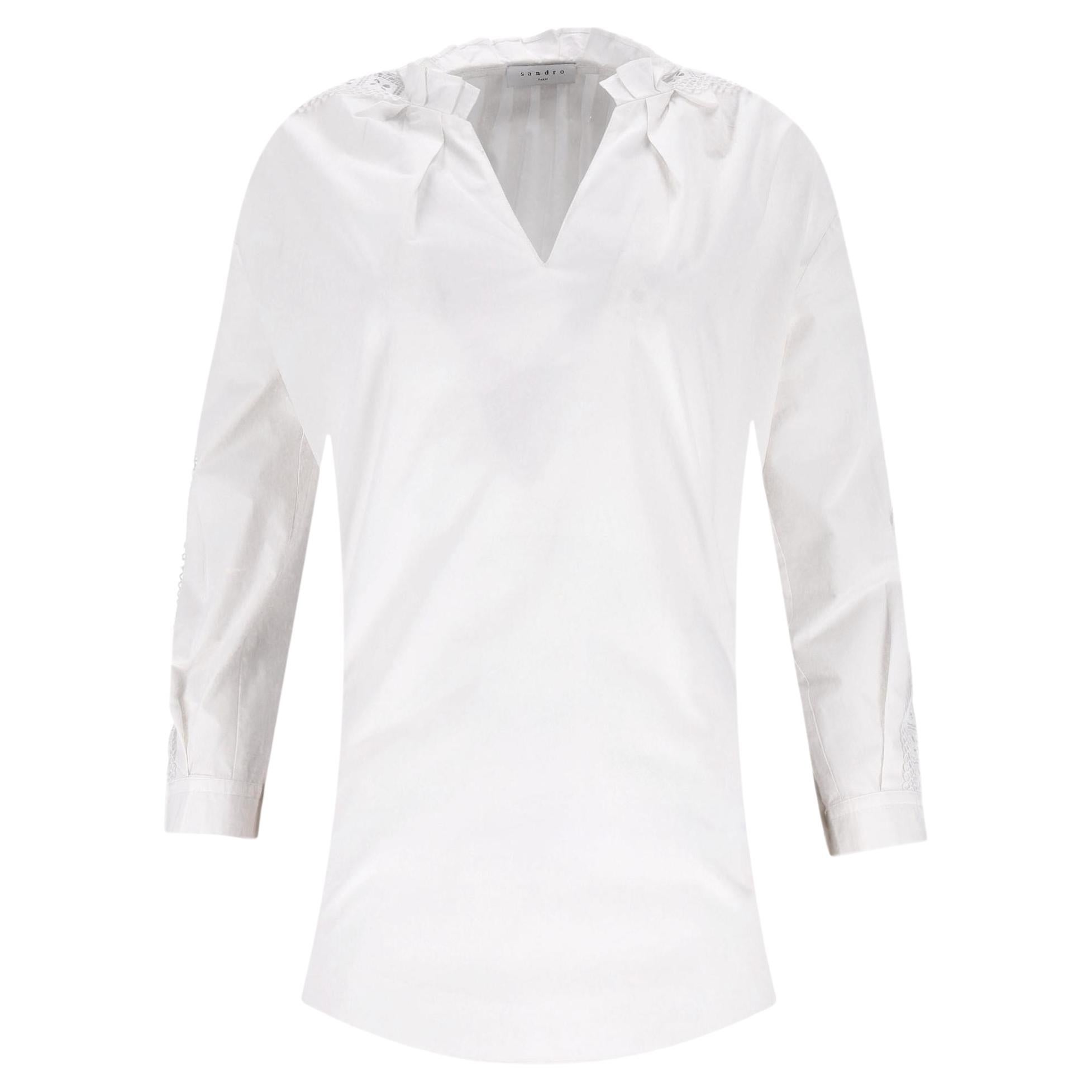 Sandro Crochet Embellished Cotton Shirt For Sale