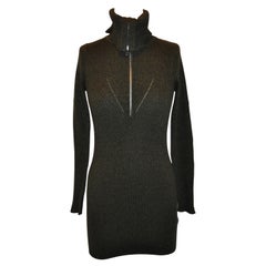 Sandro Dark Forest-Green Extreme High-Collar Body-Hugging Zippered Kitted Top