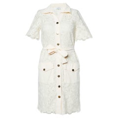 Sandro Ecru Guipure Lace Adrienne Belted Shirt Dress S