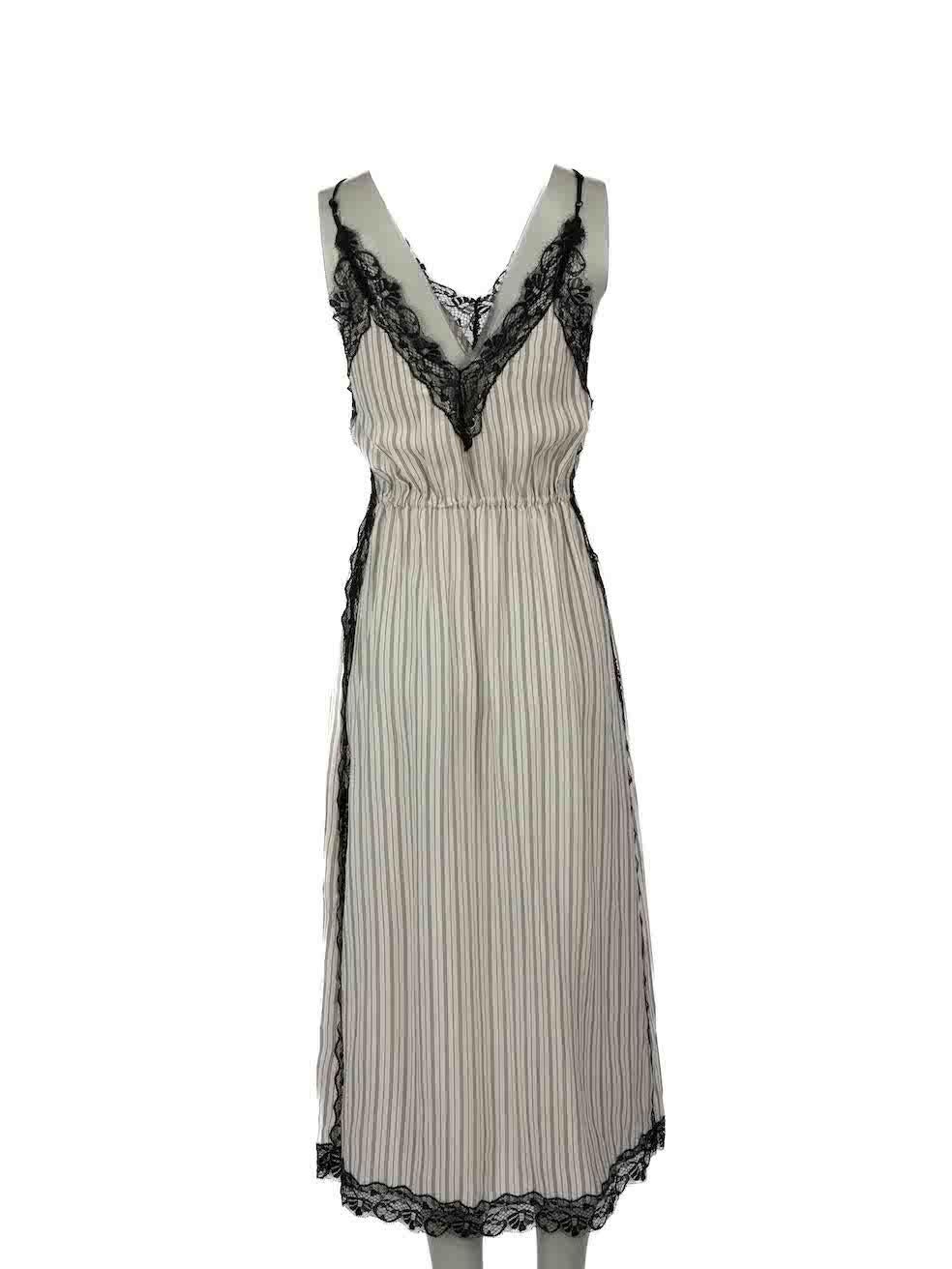 Sandro Ecru Striped Lace Trim Midi Dress Size M In Good Condition For Sale In London, GB