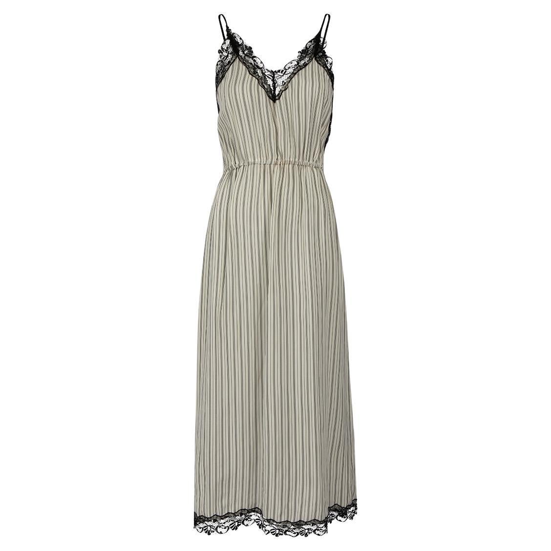 Sandro Ecru Striped Lace Trim Midi Dress Size M For Sale