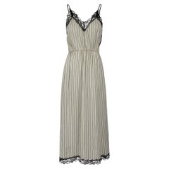 Sandro Ecru Striped Lace Trim Midi Dress Size M