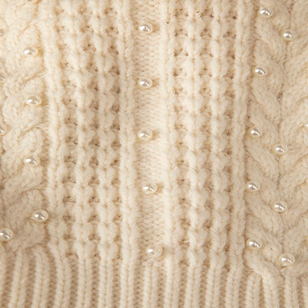 Beige Sandro Ecru Wool Cable Knit Faux Pearl Jumper Size S For Sale