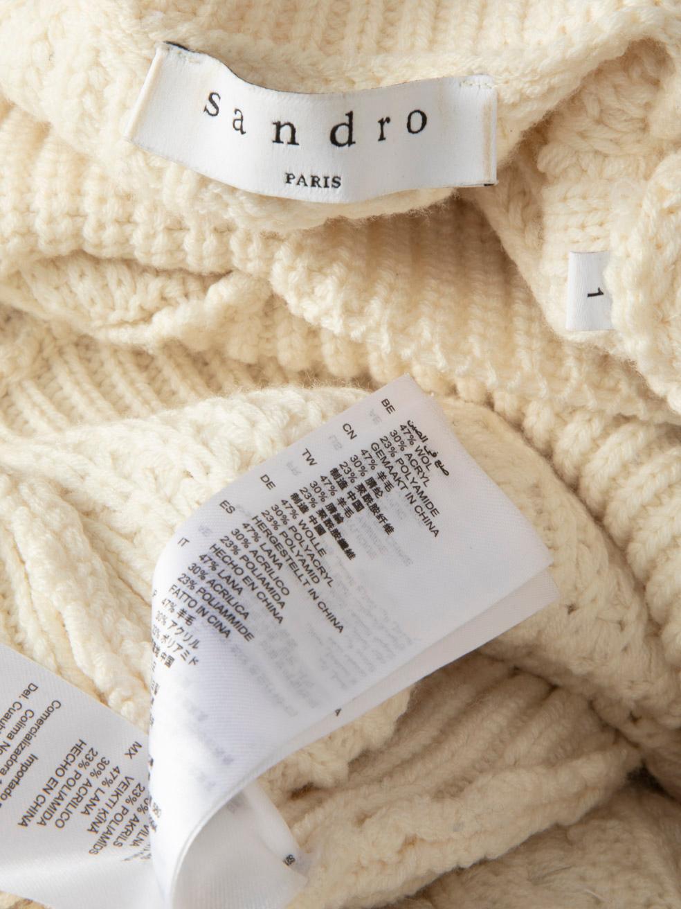 Sandro Ecru Wool Cable Knit Faux Pearl Jumper Size S For Sale 1