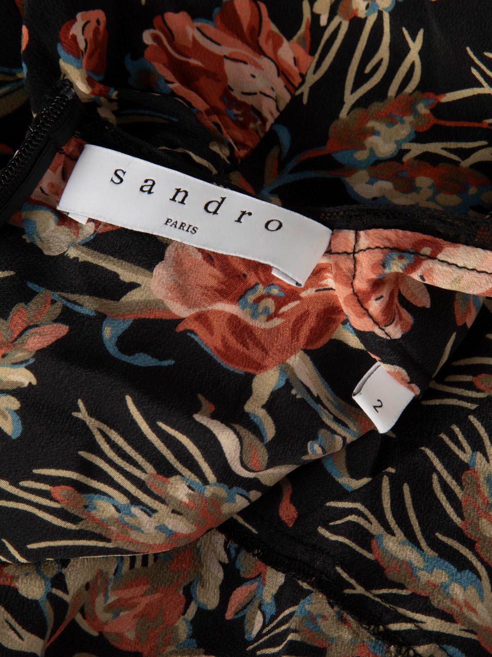 Sandro Floral Print Midi Long Sleeve Dress Size M In Good Condition For Sale In London, GB