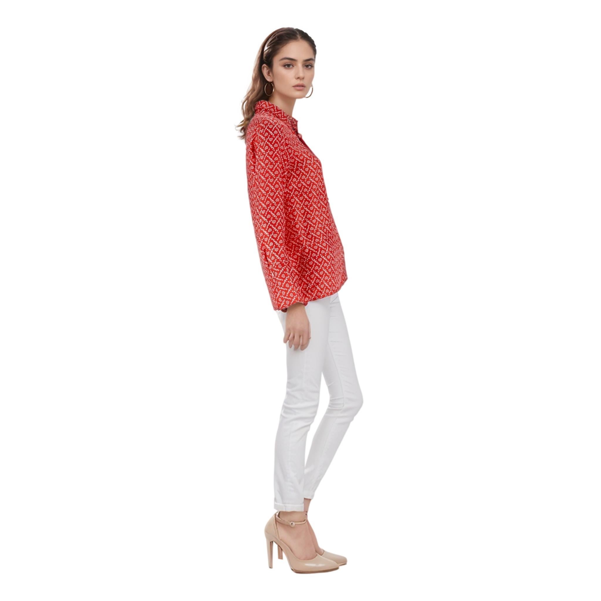 Red Sandro Floral Print Silk Shirt For Sale
