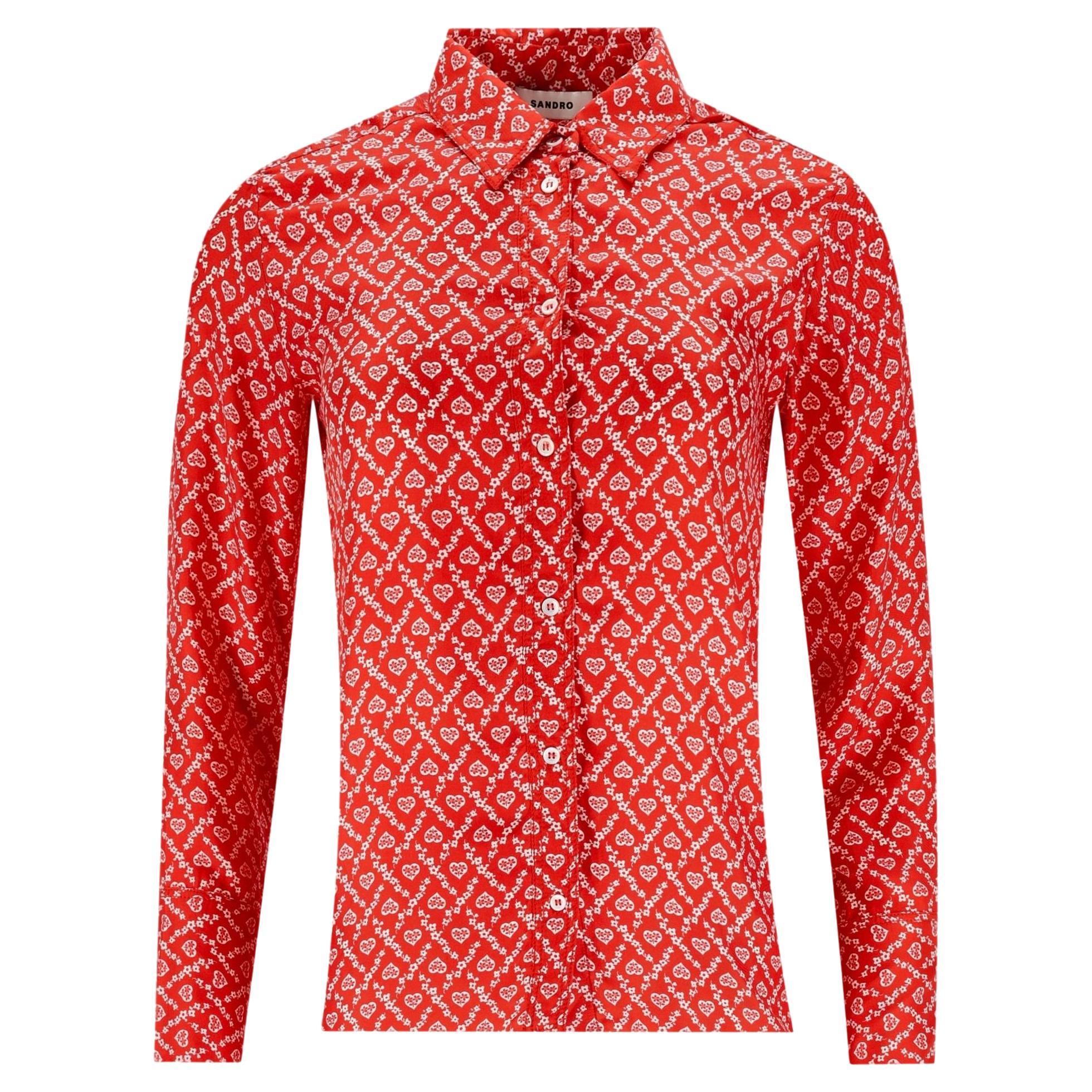 Sandro Floral Print Silk Shirt For Sale