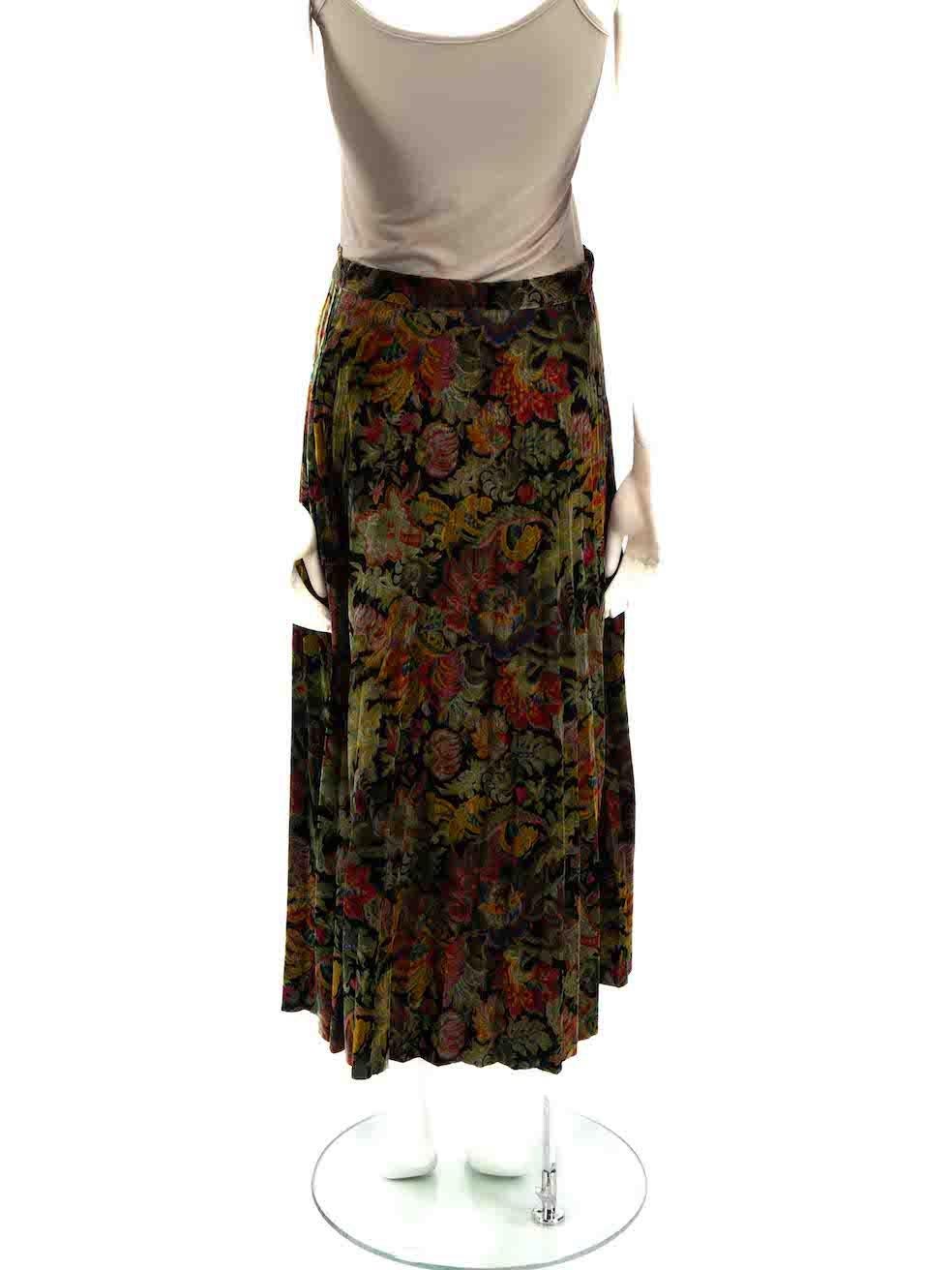 Sandro Floral Print Velvet Pleated Midi Skirt Size M In Good Condition In London, GB