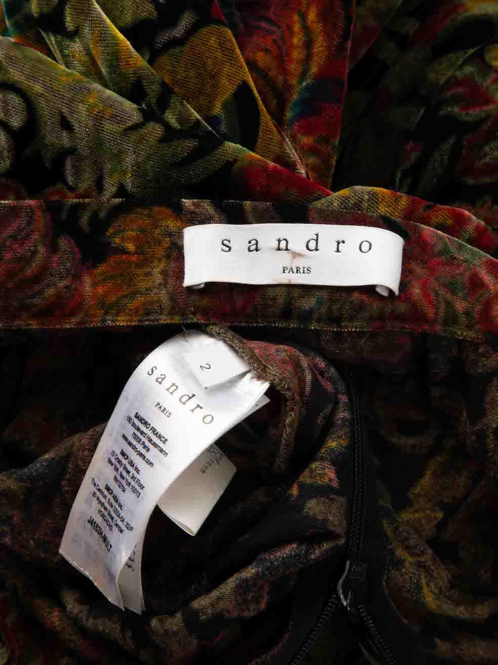 Sandro Floral Print Velvet Pleated Midi Skirt Size M 3