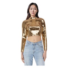 Sandro Gold Sequin Long Sleeve Cropped Top Size S