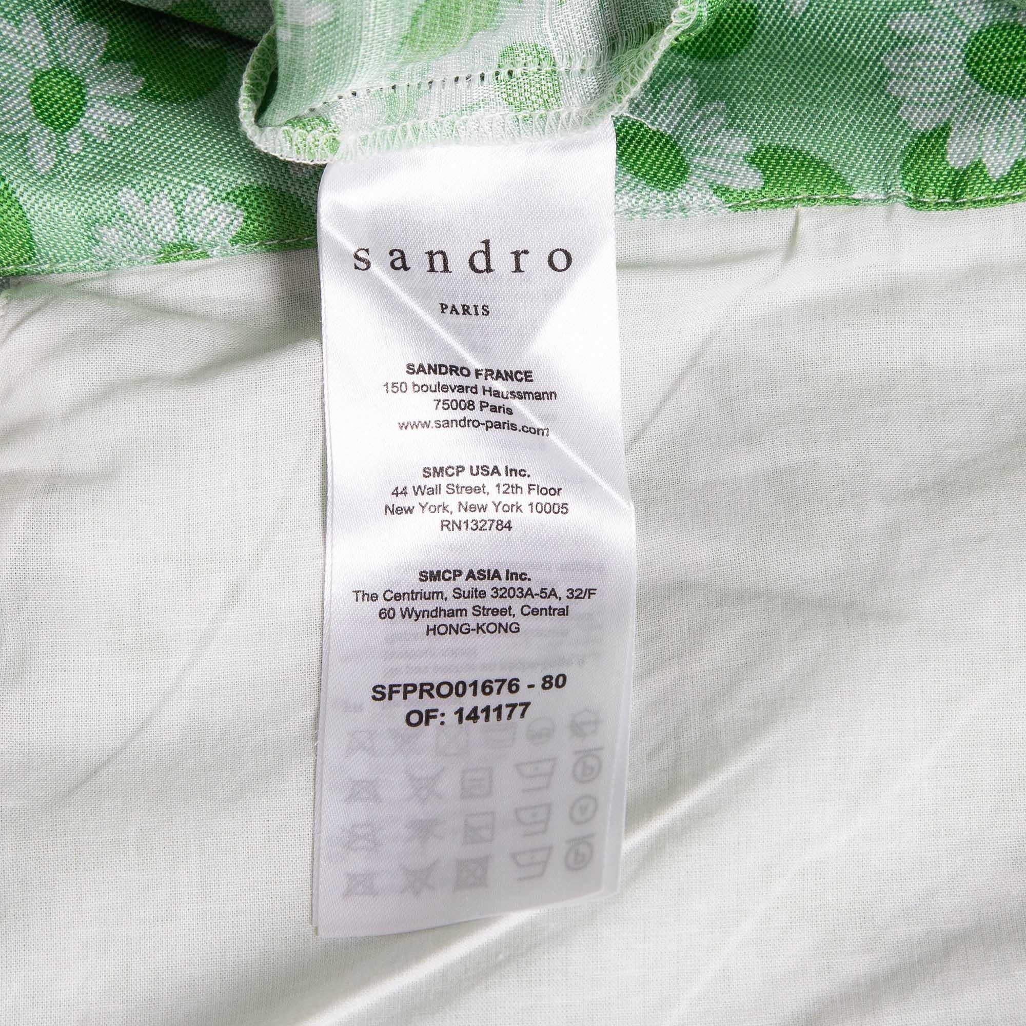 Sandro Green Ashley Floral Print Linen Blend Midi Dress S For Sale 1