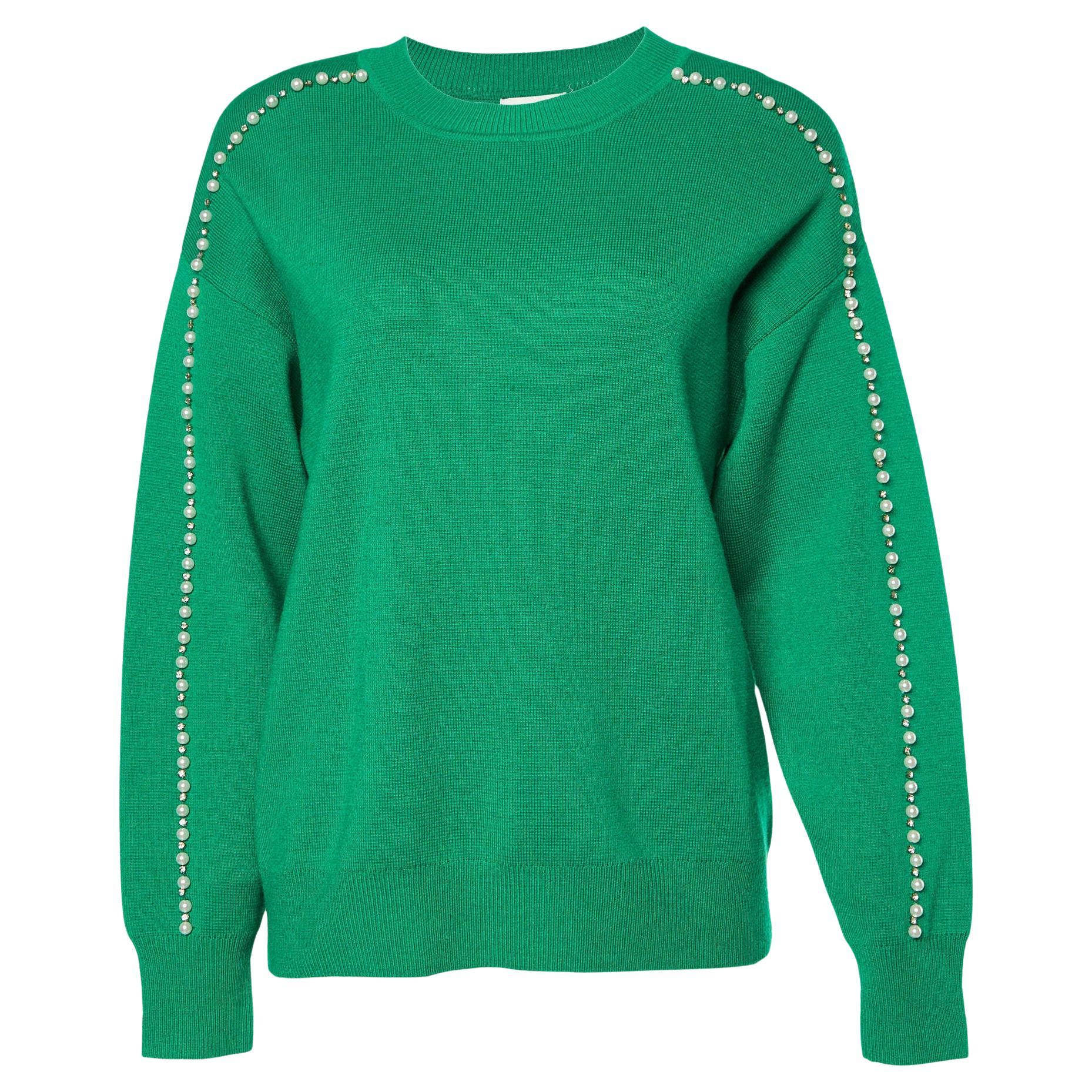 Sandro Green Embellished Knit Sweater S